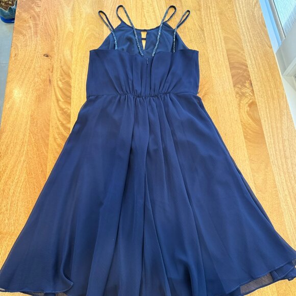 David's Bridal Marine Sleeveless Chiffon Short Dress with Beaded Straps - Picture 4 of 8